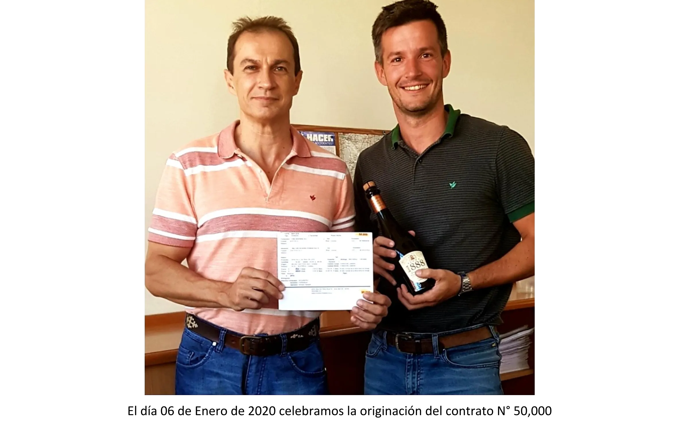 Celebración de la originación del contrato N° 50.000
